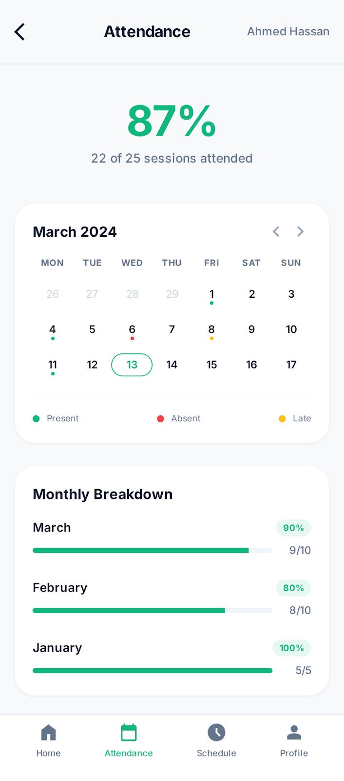Attendance history view