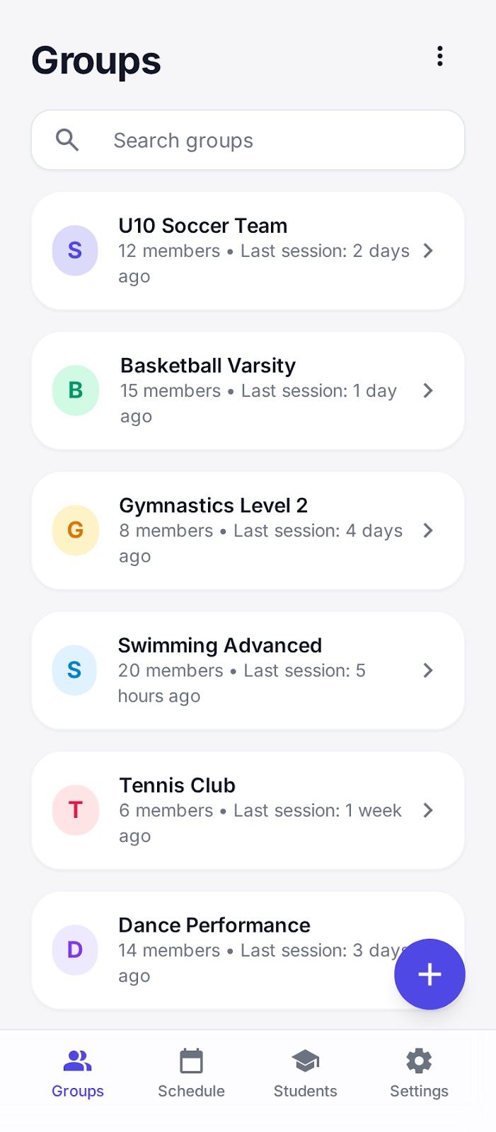 CoachTrack app screens 1