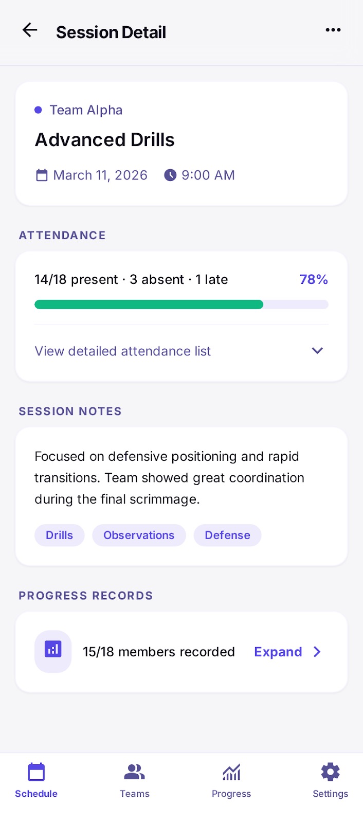 Past session detail