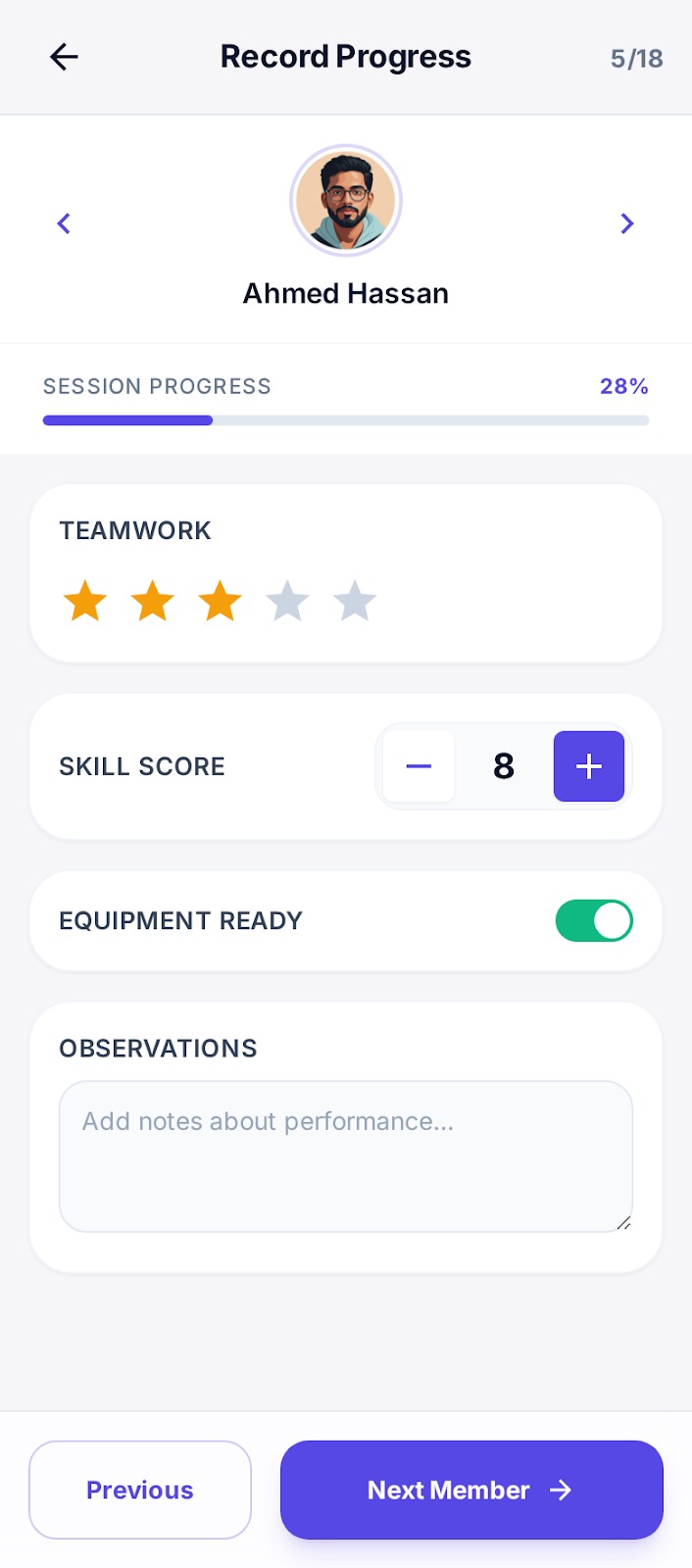 CoachTrack app screens 4