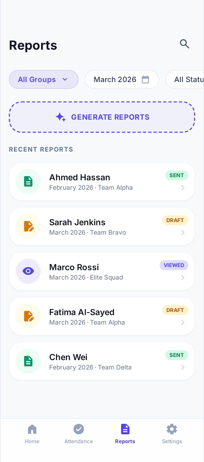 Reports dashboard