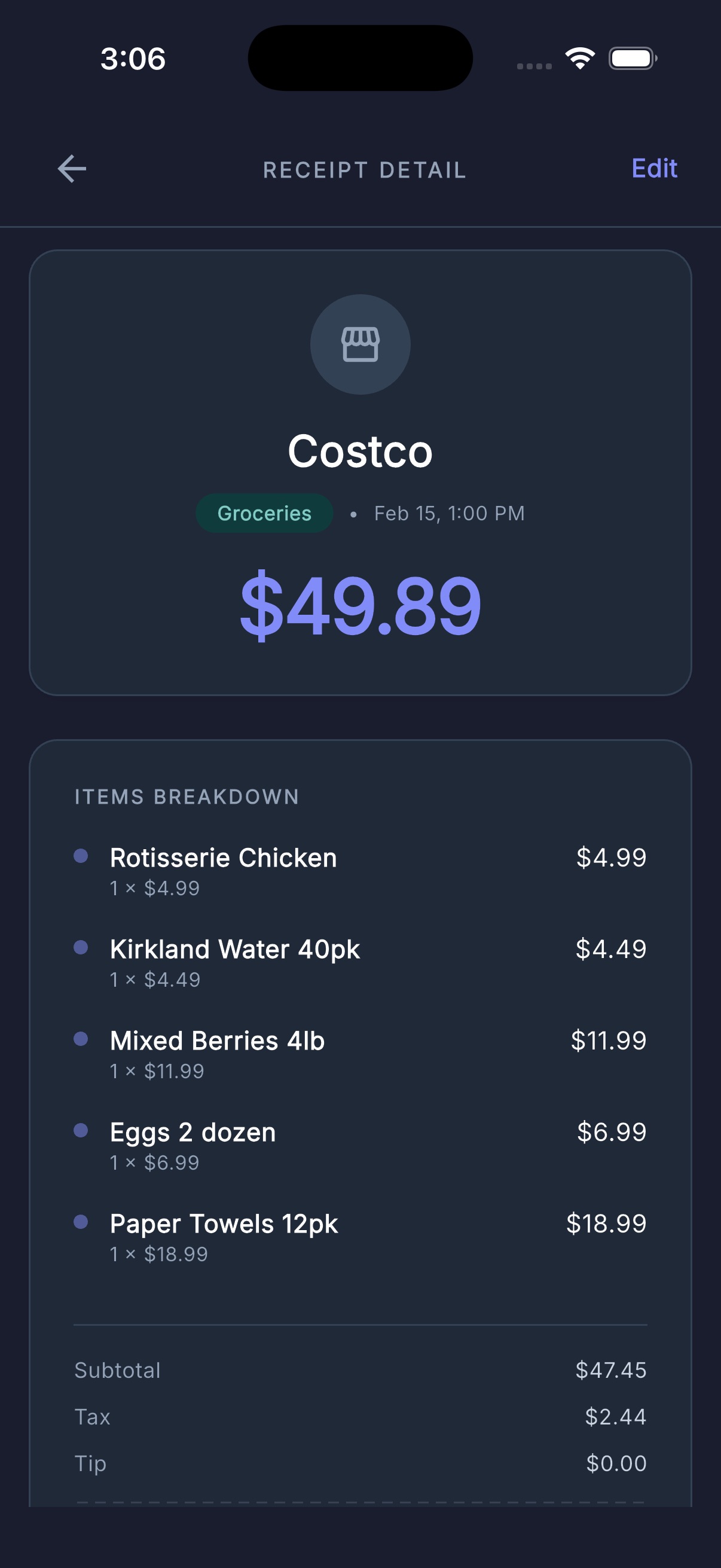 Receipt dark mode
