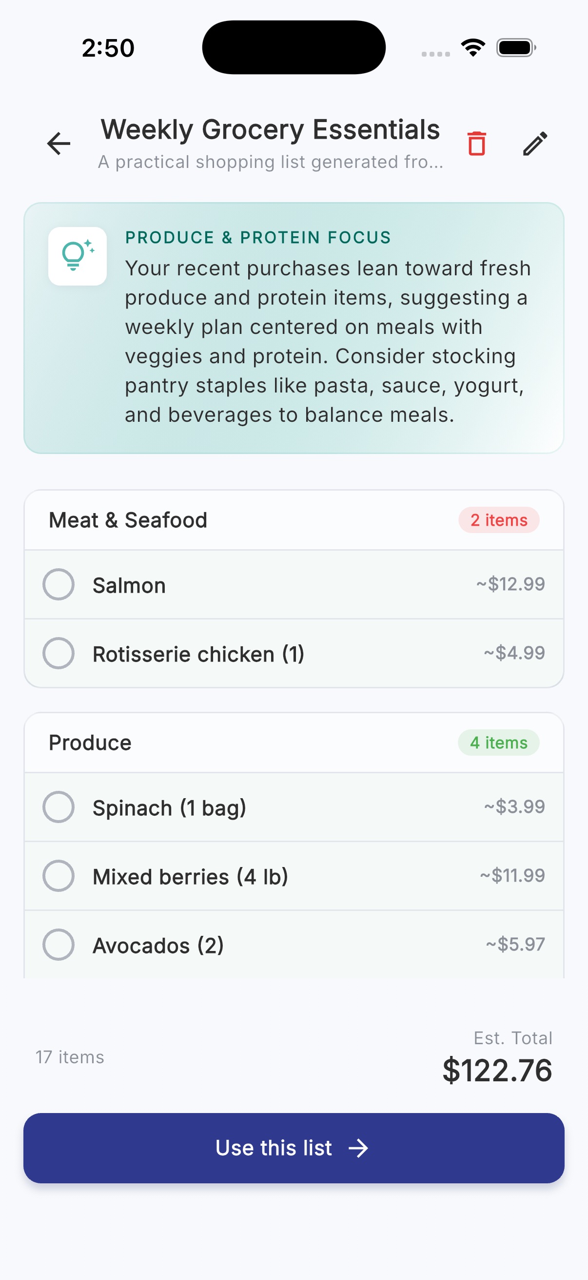 Smart shopping list