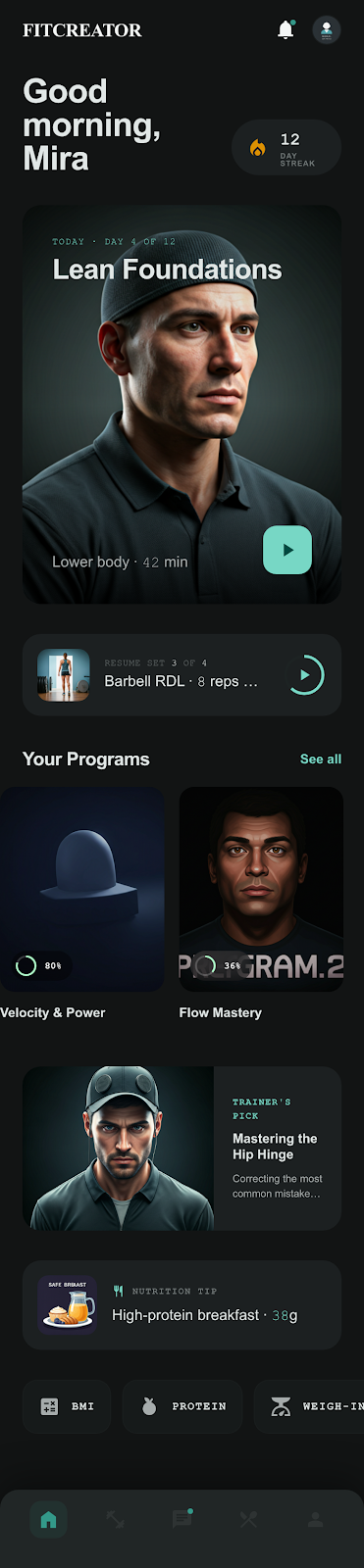 FitCreator client home fitcreator