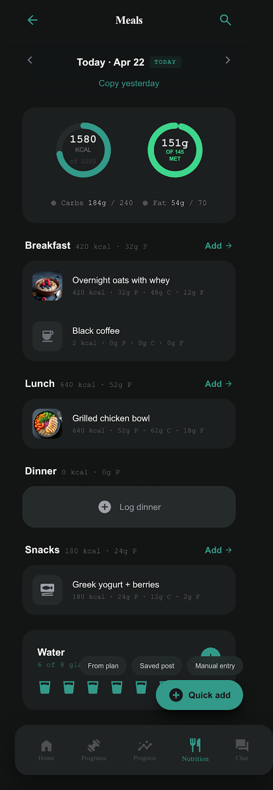 FitCreator meal tracker fitcreator client