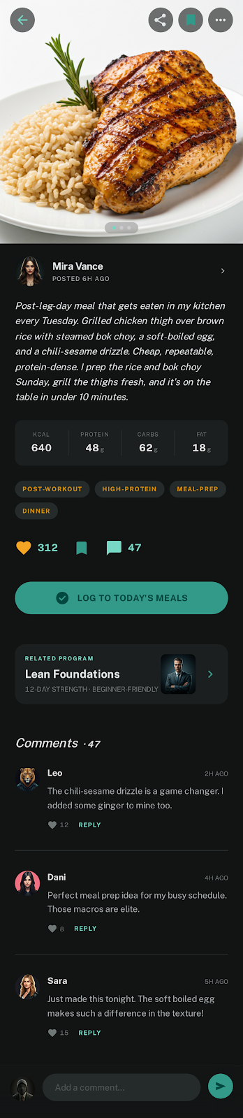 FitCreator nutrition post detail fitcreator client