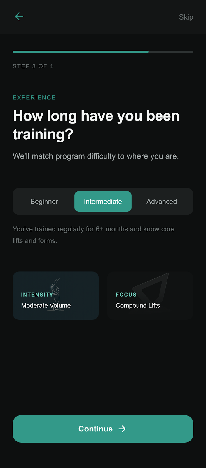 FitCreator profile setup experience 1
