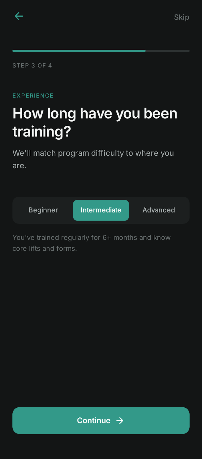 FitCreator profile setup experience 2