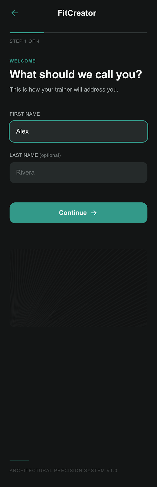 FitCreator profile setup name