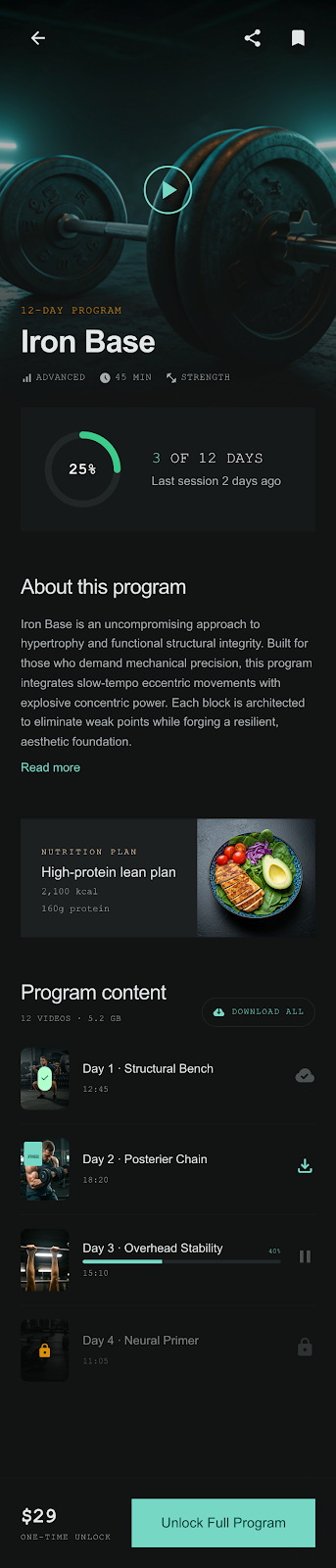 FitCreator program detail iron base