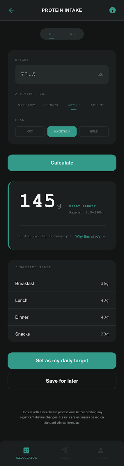 FitCreator protein intake calculator 1