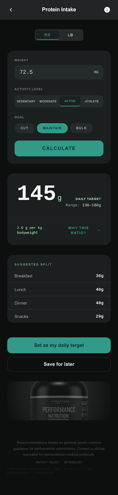 FitCreator protein intake calculator 2