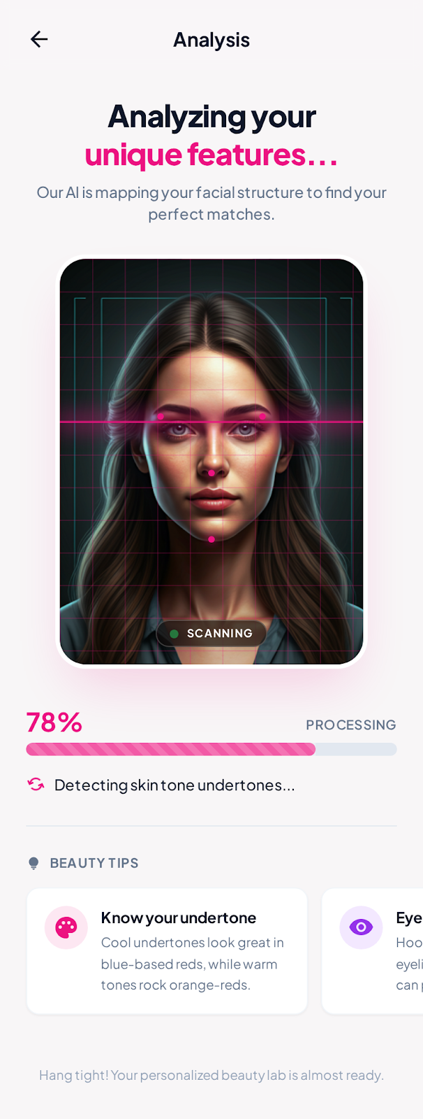 GlamGlow onboarding analysis loading