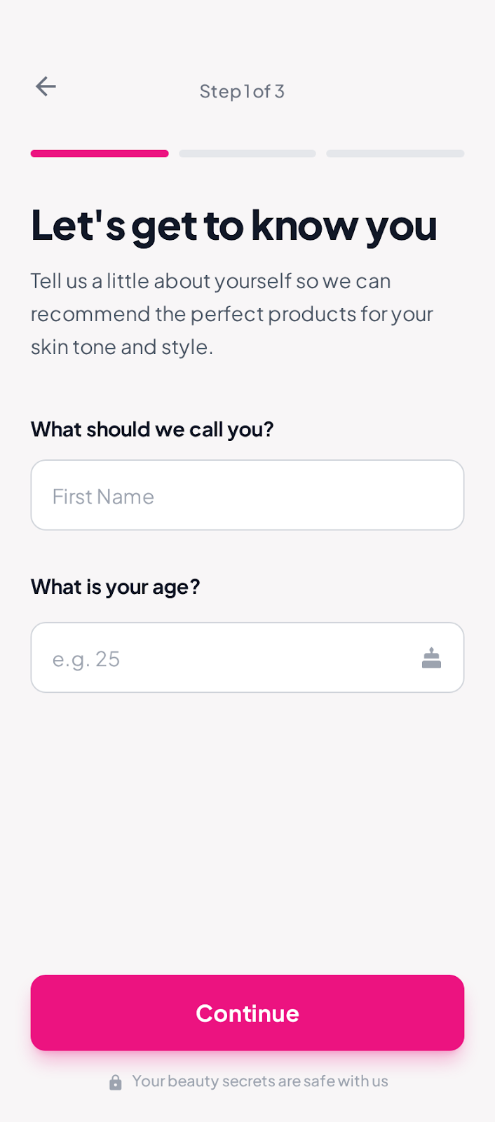 GlamGlow onboarding basic info 2