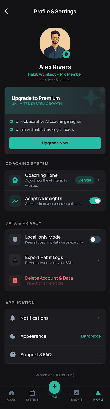 HabitAI profile settings
