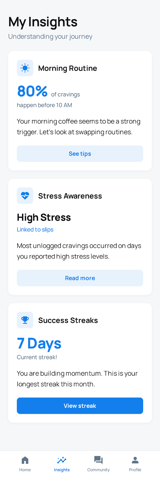 QuitWell insights feed variant 2