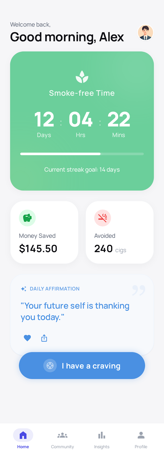 QuitWell app screens 1