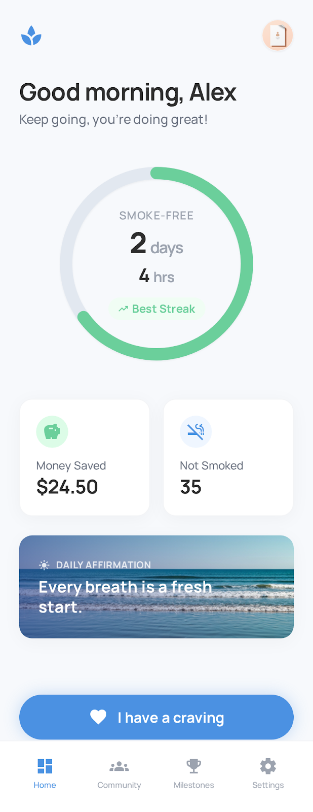 QuitWell main dashboard 2