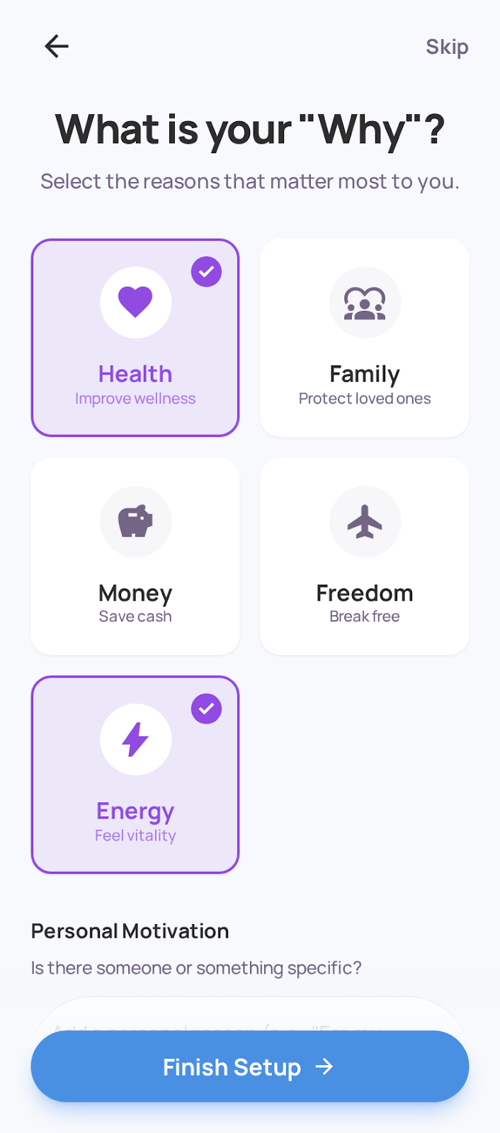 QuitWell your motivation screen