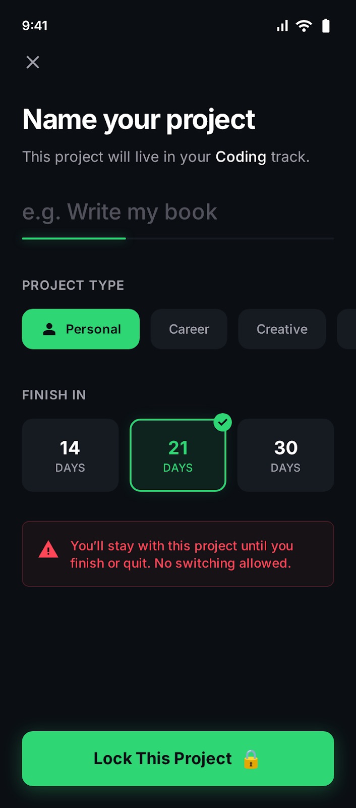 Lock project in track