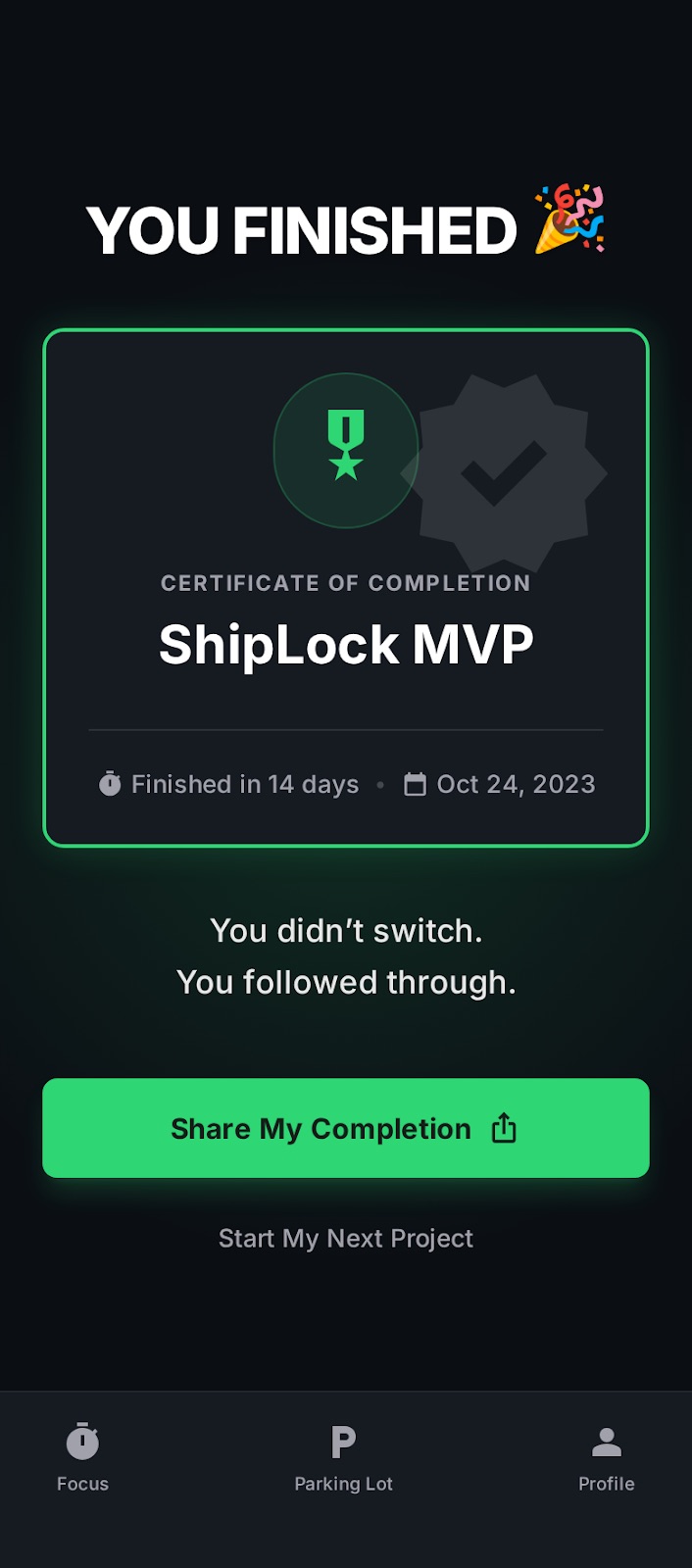 Project completion certificate