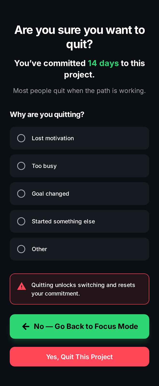 Quit project warning