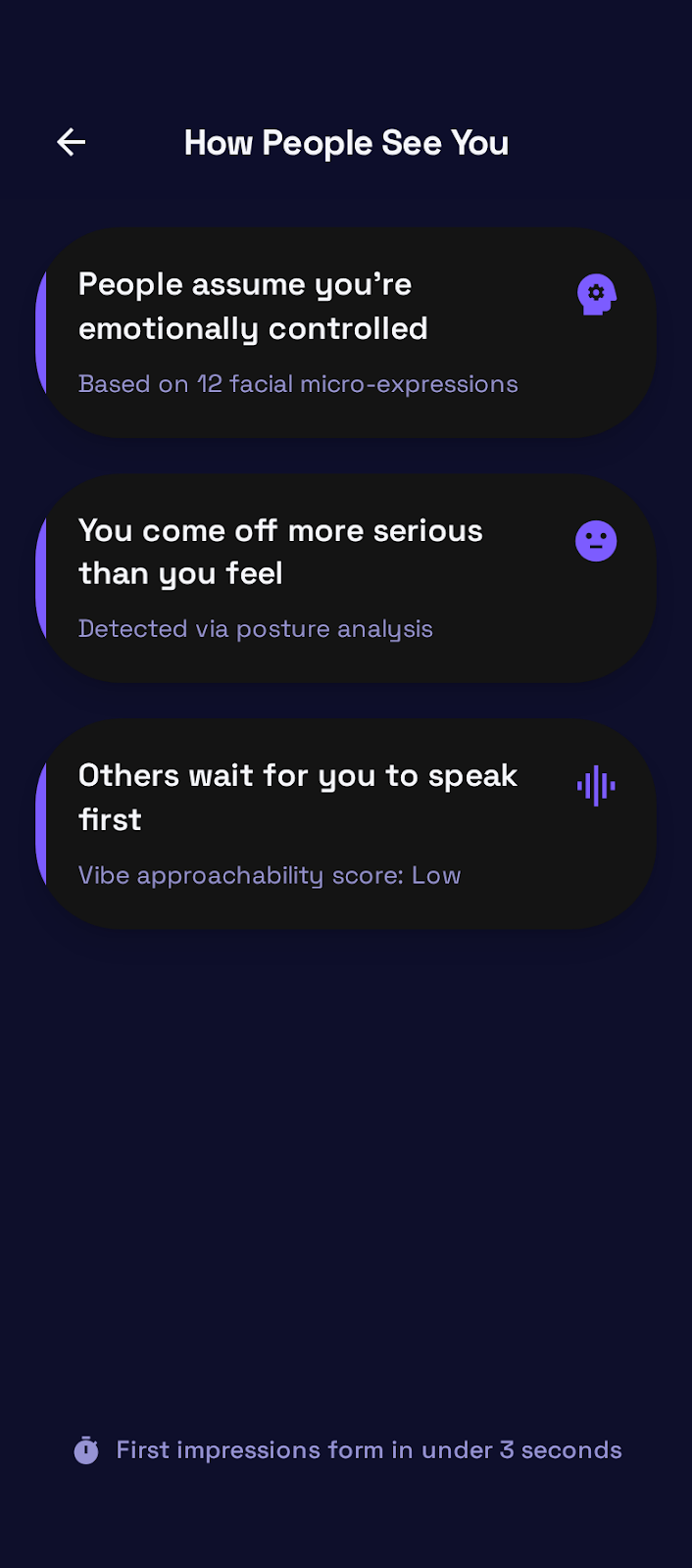 VibeScan perception breakdown screen