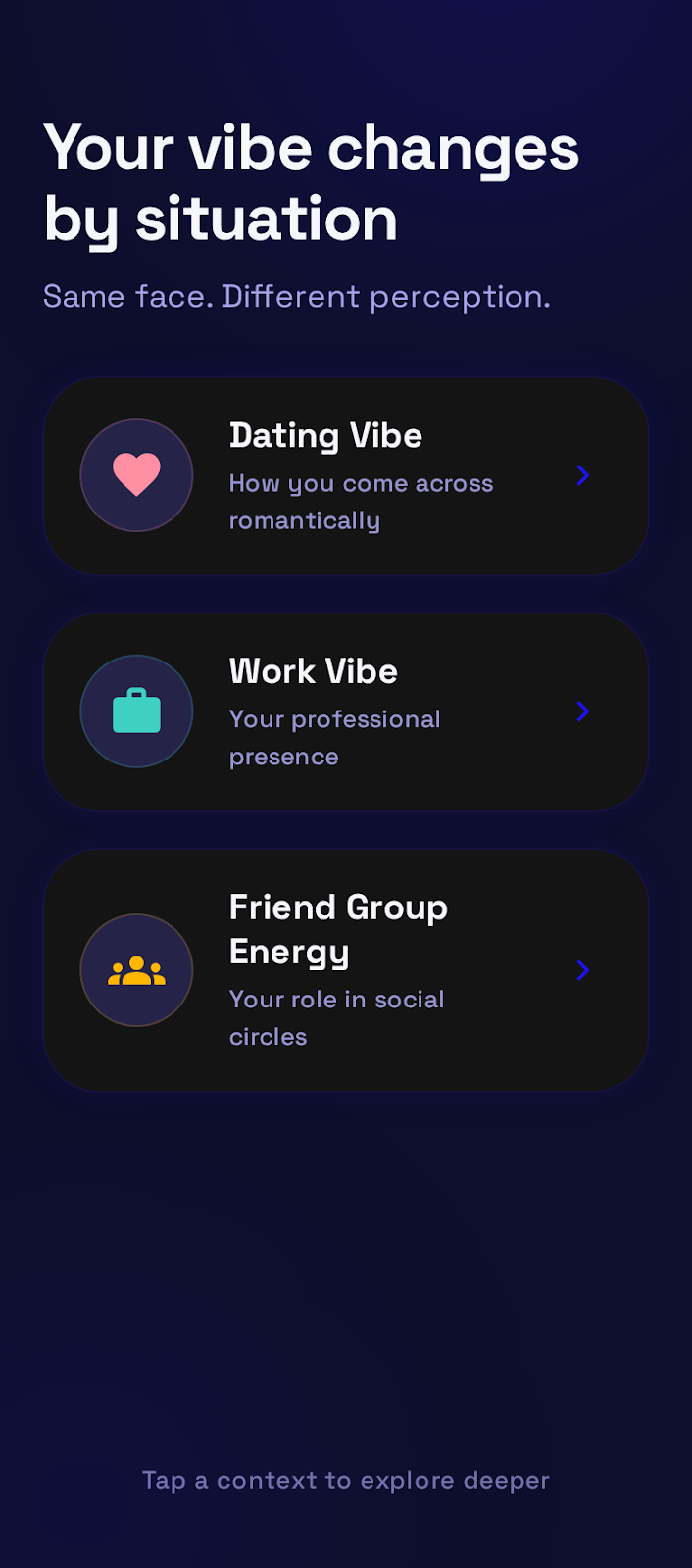 VibeScan vibe context selection hub
