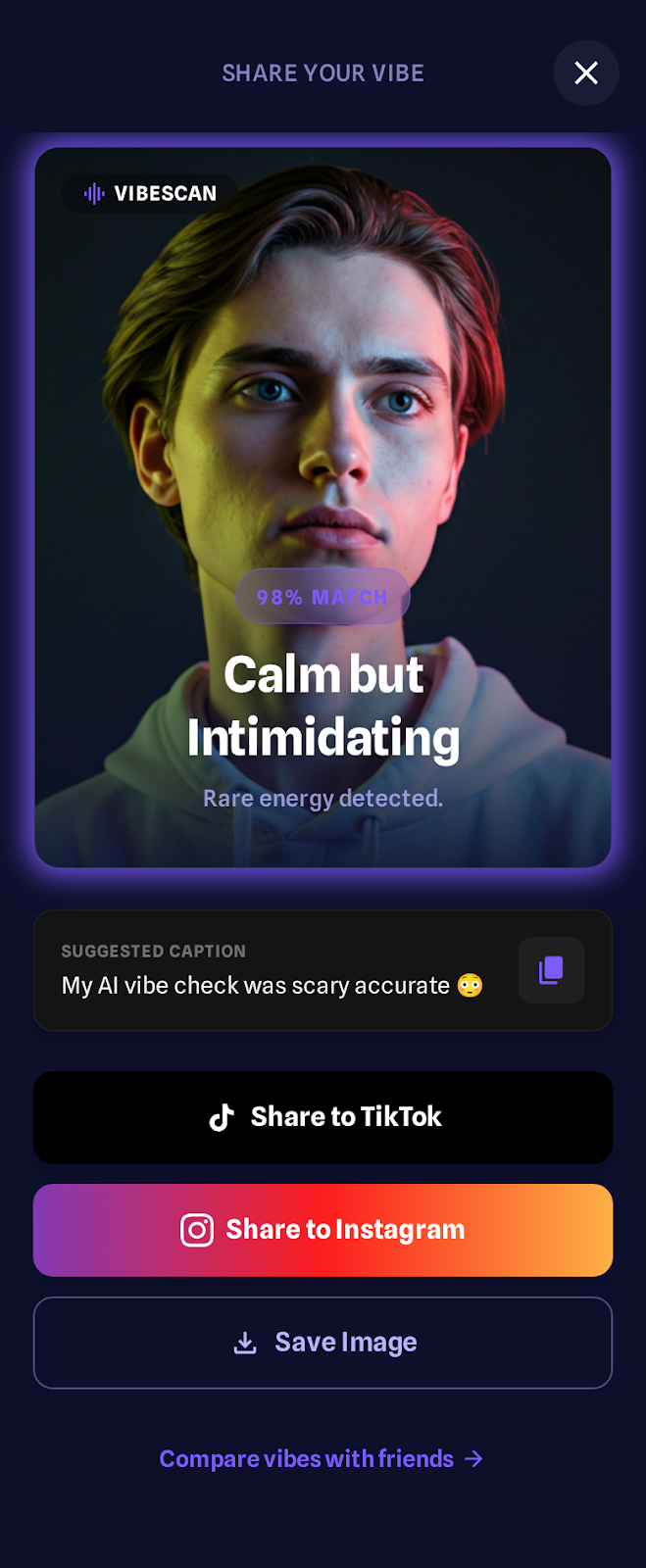 VibeScan vibe social share screen